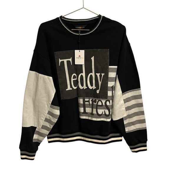 Teddy Fresh Box Paneled Crewneck Pullover Sweatshirt Unisex Streetwear MED NWT - Picture 2 of 7